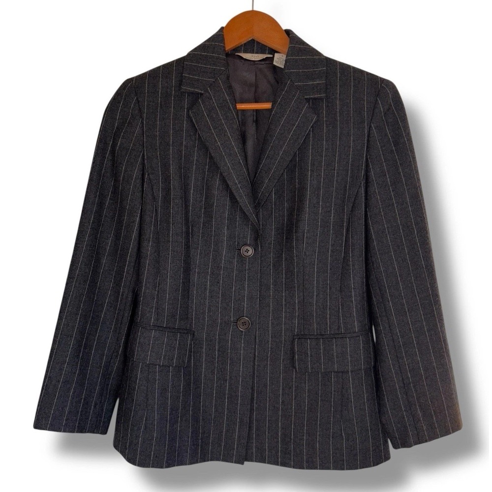 Brooks Brothers 346 Women's 4 Wool Blazer Suit Jacket Gray & White Pinstripe EUC